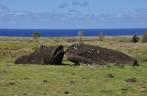 Moai que se partiu durante o transporte, em Rapa Nui (ou Ilha de Páscoa), território chileno no meio do Oceano Pacífico